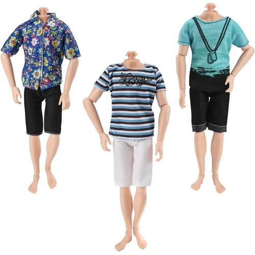 Mode 3 Manches Courtes, 3 Pantalons V¿¿Tements D¿¿Contract¿¿S Pour Boyfriend Ken Doll Accessoires De Poup¿¿E