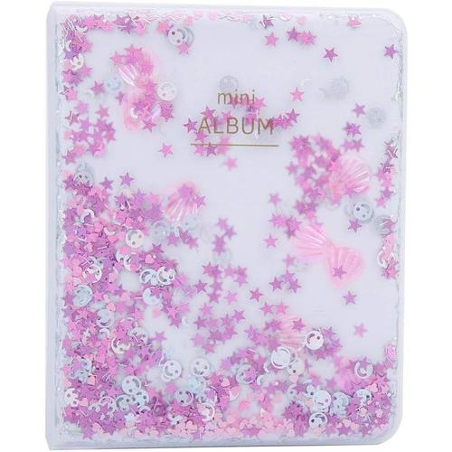 Mini Album Photo, Album de Livre Photo Quicksand Beads 64 Poches Mini Album de Livre Photo de 3 Pouces pour Les Photos de l'appareil Photo Instax(Rose)