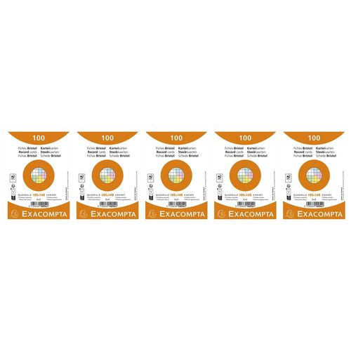 Exacompta Lot De 5 Paquets De 100 Fiches Bristol Quadrillé 5x5 Non Perforé 105x148mm - Assorties