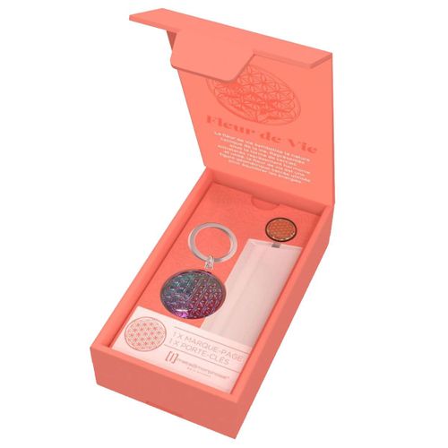 Coffret cadeau porte-clés et marque-pages Fleur de vie