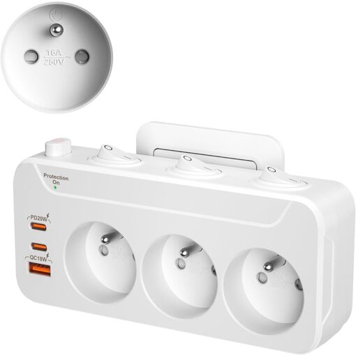 JEXNOVASHOP-Prise Multiple USB C, Multiprise Murale 3 Prises França...