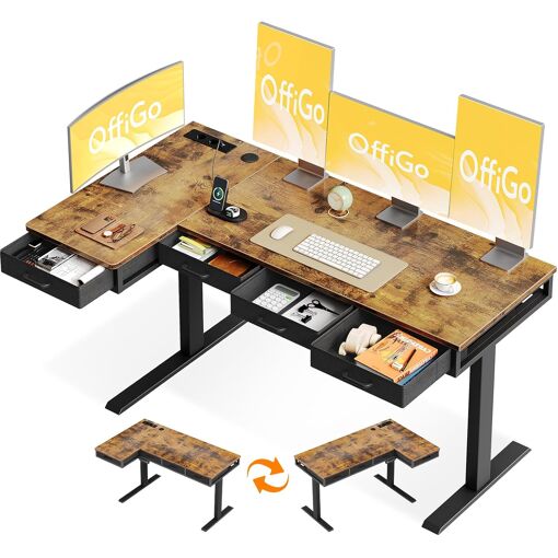 JEXNOVASHOP-Bureau Assis Debout Angle, 160x80cm Bureau Electrique a...