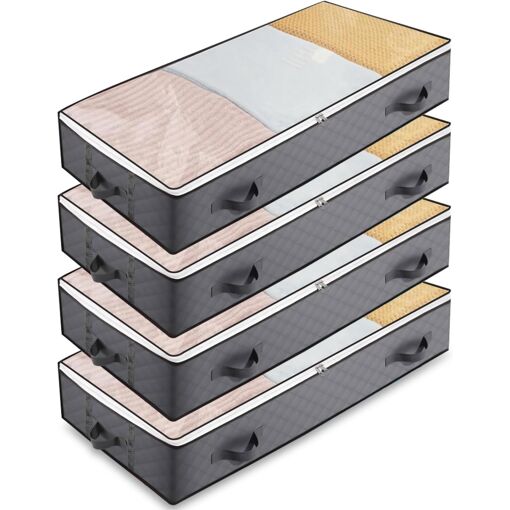 Jexnovashop-Lot De 4 Sac De Rangement Sous Lit 90l Bacs De Rangemen...