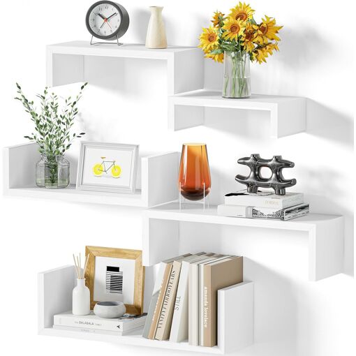 Jexnovashop-Etagere Murale Blance Lot De 5, Étagère Murales Bois Su...