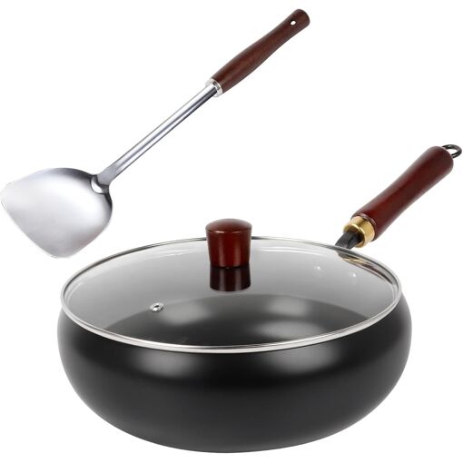 Jexnovashop-Poêle En Fonte Naturelle, Poele Wok Induction, 28cm Poe...