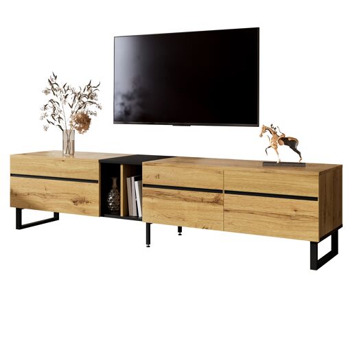 Meuble TV bas moderne de 180 cm avec compartiment rabattable, meubl...