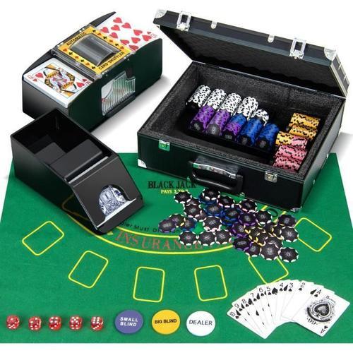 Mallette De Poker - Costway - 300 Jetons + 2 Jeux De 54 Cartes + 5 Dés + 3 Dealer, Croupiers Et Mélangeur De Cartes, Feutre De Poker