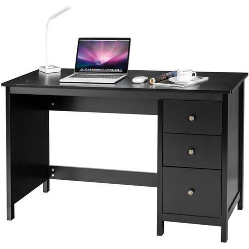 Costway Bureau Imformatique, Table D'ordinateur 120 X 50 X75 Cm Spacieux Avec 3 Tiroirs, Style Moderne Coloris Noir