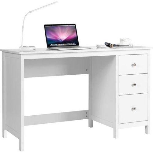 Costway Bureau Imformatique, Table D'ordinateur 120 X 50 X75 Cm Spacieux Avec 3 Tiroirs, Style Moderne Coloris Blanc