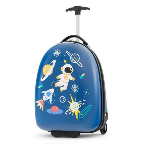 COSTWAY 16?? Valise Enfants à Roulettes avec Poignée en Aluminium à 2 Niveaux, Coque Rigide, Voyages en Avion, Astronaute