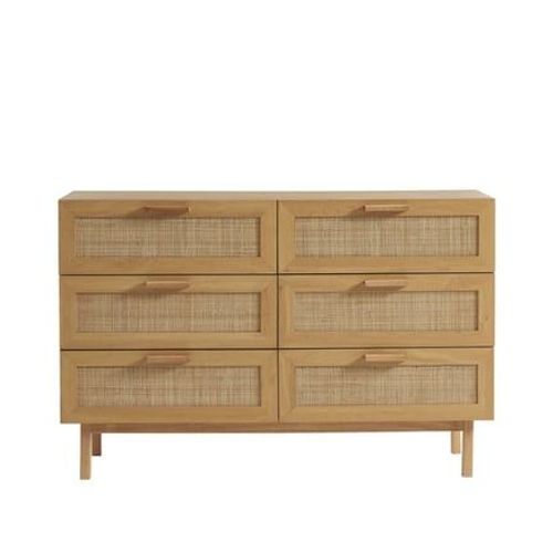 Drawer - June - Commode 6 Tiroirs En Bois Et Cannage L130cm - Marron