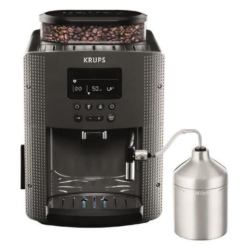 KRUPS Machine a café broyeur grain. Mousseur de lait. 2 tasses espressos simultané. Nettoyage automatique. Essential grise YY5149FD