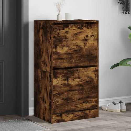 Vidaxl Armoire À Chaussures 2 Tiroirs Rabattables Chêne Fumé