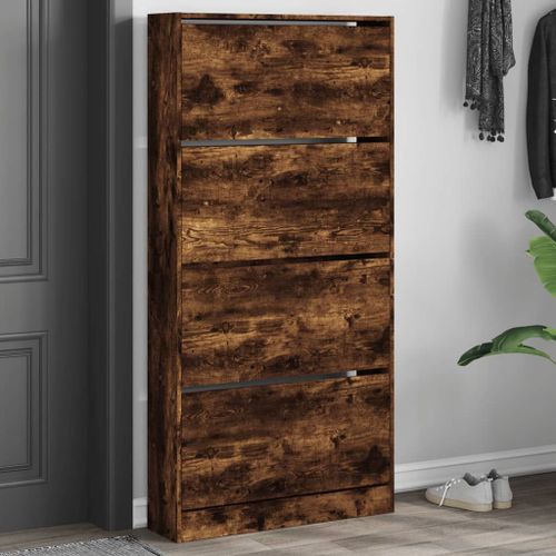Vidaxl Armoire À Chaussures 4 Tiroirs Rabattables Chêne Fumé