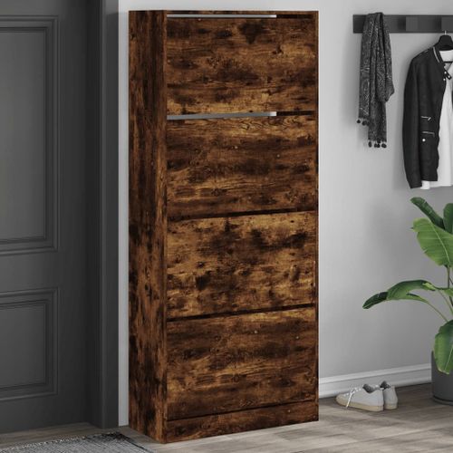 Vidaxl Armoire À Chaussures 4 Tiroirs Rabattables Chêne Fumé