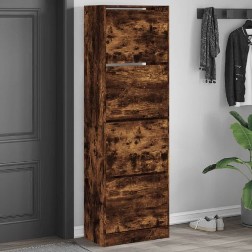 Vidaxl Armoire À Chaussures 4 Tiroirs Rabattables Chêne Fumé