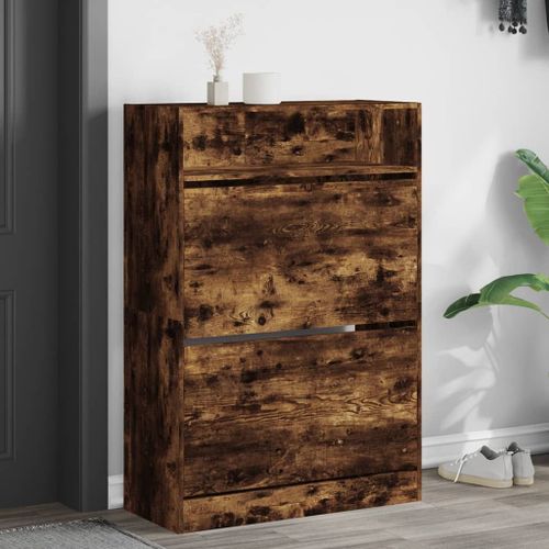 Vidaxl Armoire À Chaussures 2 Tiroirs Rabattables Chêne Fumé