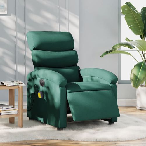 Vidaxl Fauteuil De Massage Inclinable Électrique Vert Foncé Tissu
