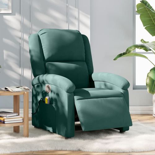 Vidaxl Fauteuil Inclinable De Massage Électrique Vert Foncé Velours
