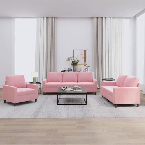 Vidaxl Ensemble De Canapés 3 Pcs Avec Coussins Rose Velours