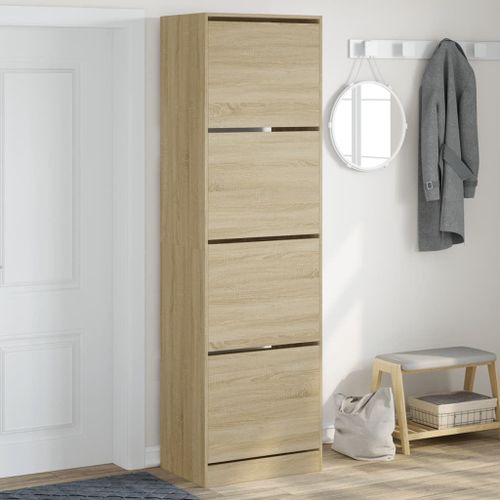 Vidaxl Armoire À Chaussures 4 Tiroirs Rabattables Chêne 60x42x204 Cm