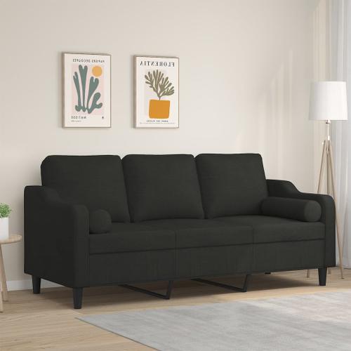 Vidaxl Canapé 3 Places Avec Oreillers Décoratifs Noir 180 Cm Tissu