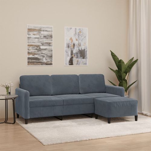 Vidaxl Canapé À 3 Places Avec Repose-Pieds Gris Foncé 180 Cm Velours