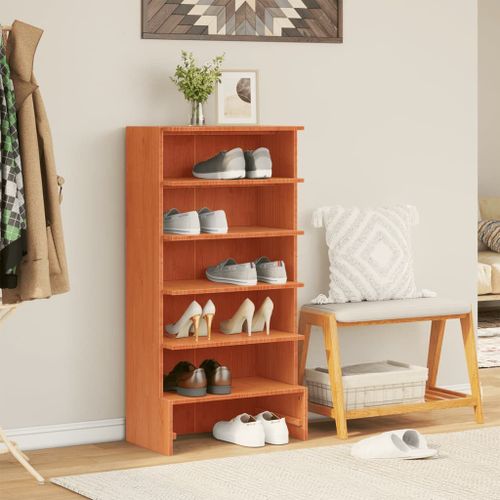 Vidaxl Armoire À Chaussures Cire Marron 52x30x104 Cm Bois Pin Massif
