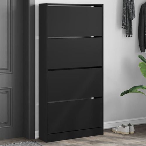 Vidaxl Armoire À Chaussures 4 Tiroirs Rabattables Noir 80x21x163,5 Cm