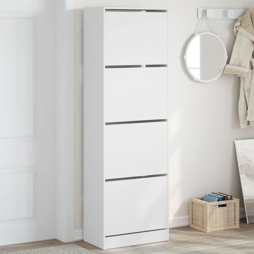 Vidaxl Armoire À Chaussures 4 Tiroirs Rabattables Blanc 60x34x187,5 Cm