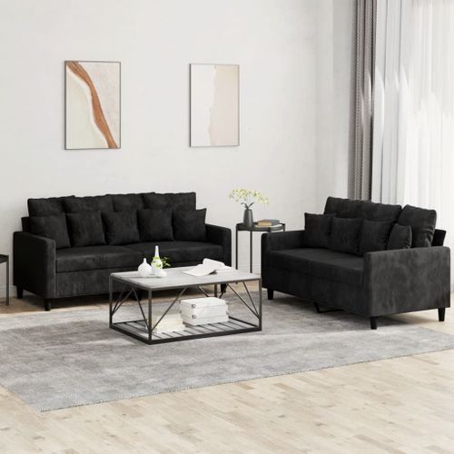 Vidaxl Ensemble De Canapés 2 Pcs Avec Coussins Noir Velours