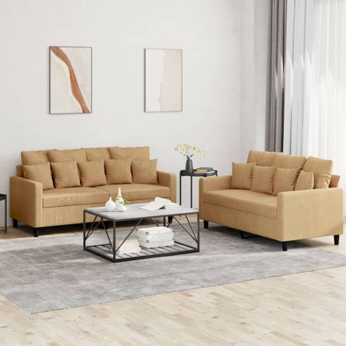 Vidaxl Ensemble De Canapés 2 Pcs Avec Coussins Marron Velours