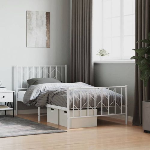 Vidaxl Cadre De Lit Métal Sans Matelas Et Pied De Lit Blanc 100x190 Cm