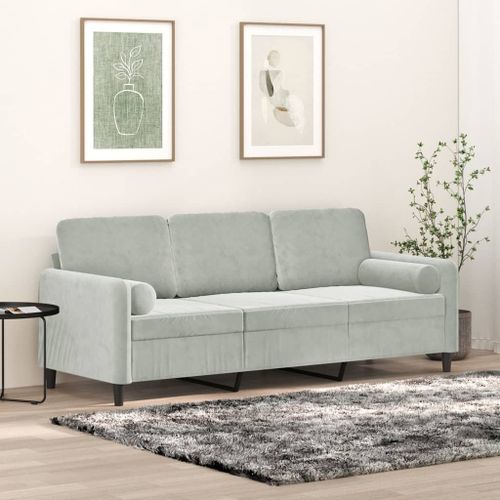 Vidaxl Canapé 3 Places Avec Oreillers Gris Clair 180 Cm Velours