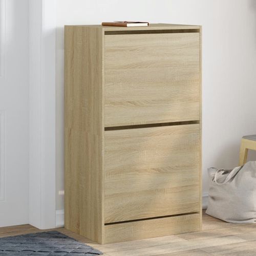 Vidaxl Armoire À Chaussures 2 Tiroirs Rabattables Chêne Sonoma