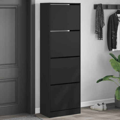 Vidaxl Armoire À Chaussures 4 Tiroirs Rabattables Noir 60x34x187,5 Cm