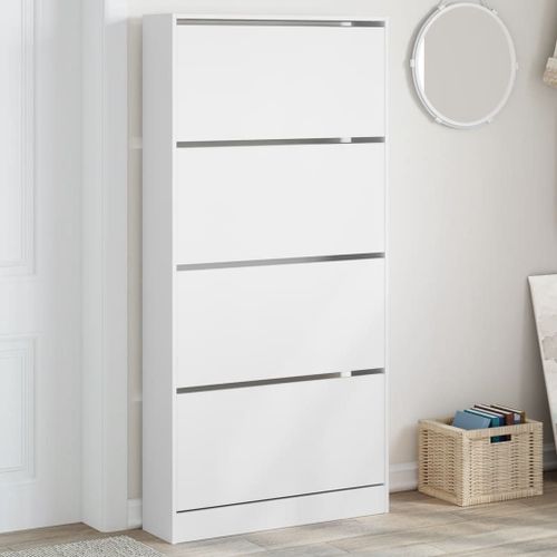 Vidaxl Armoire À Chaussures 4 Tiroirs Rabattables Blanc 80x21x163,5 Cm