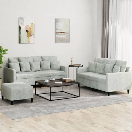 Vidaxl Ensemble De Canapés 3 Pcs Avec Coussins Gris Clair Velours