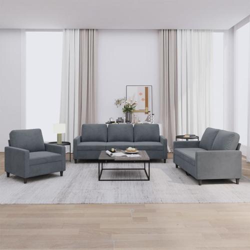 Vidaxl Ensemble De Canapés 3 Pcs Avec Coussins Gris Foncé Velours