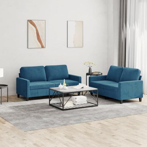 Vidaxl Ensemble De Canapés 2 Pcs Avec Coussins Bleu Velours