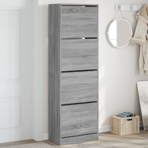 Vidaxl Armoire À Chaussures 4 Tiroirs Rabattables Sonoma Gris