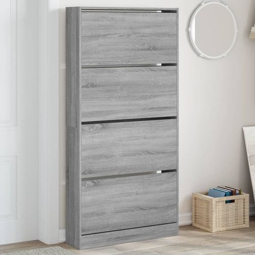 Vidaxl Armoire À Chaussures 4 Tiroirs Rabattables Sonoma Gris