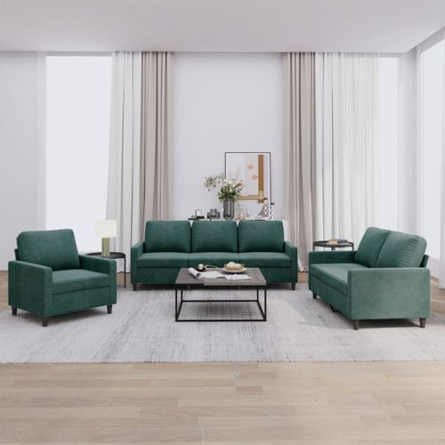 Vidaxl Ensemble De Canapés 3 Pcs Avec Coussins Vert Foncé Velours