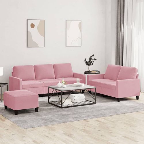 Vidaxl Ensemble De Canapés 3 Pcs Avec Coussins Rose Velours
