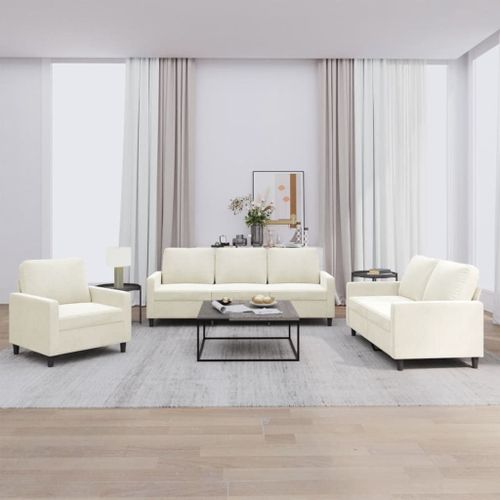 Vidaxl Ensemble De Canapés 3 Pcs Avec Coussins Crème Velours