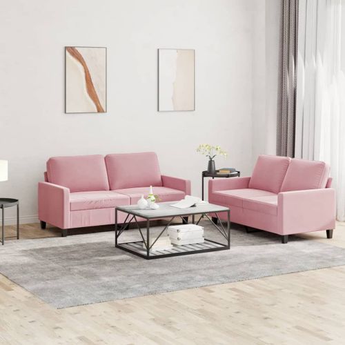 Vidaxl Ensemble De Canapés 2 Pcs Avec Coussins Rose Velours