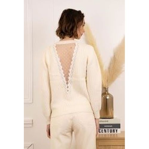 Pull Col Rond Dos Resile Blanc Femme Ki&love Paris Taille Unique