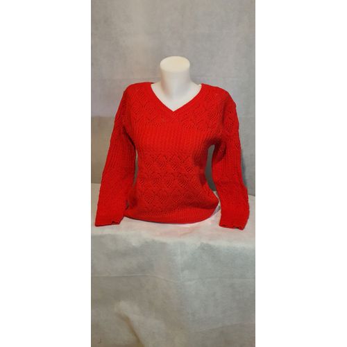 Pull Col V Ajoure Rouge Femme Ki&love Paris Taille Unique