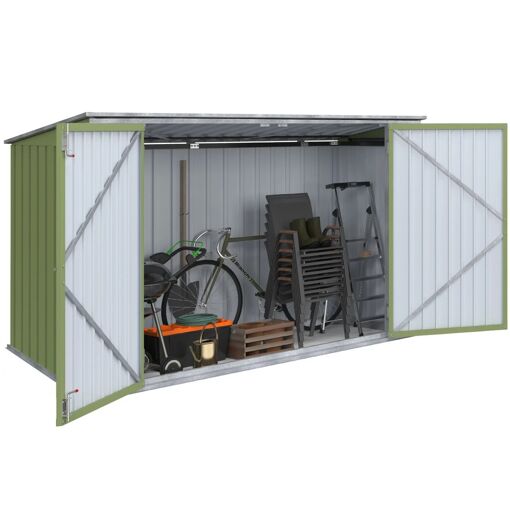 Abri de jardin en métal vert olive verrouillable multi-rangement pour