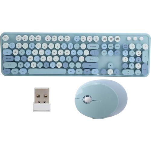 Clavier sans Fil, Clavier de Conception Unique, Clavier m¿¿canique, Design r¿¿tro, 104 Touches, Ensemble Clavier et Souris, Clavier Mignon, pour Bureau/Maison, pour Ordinateur(Bleu)